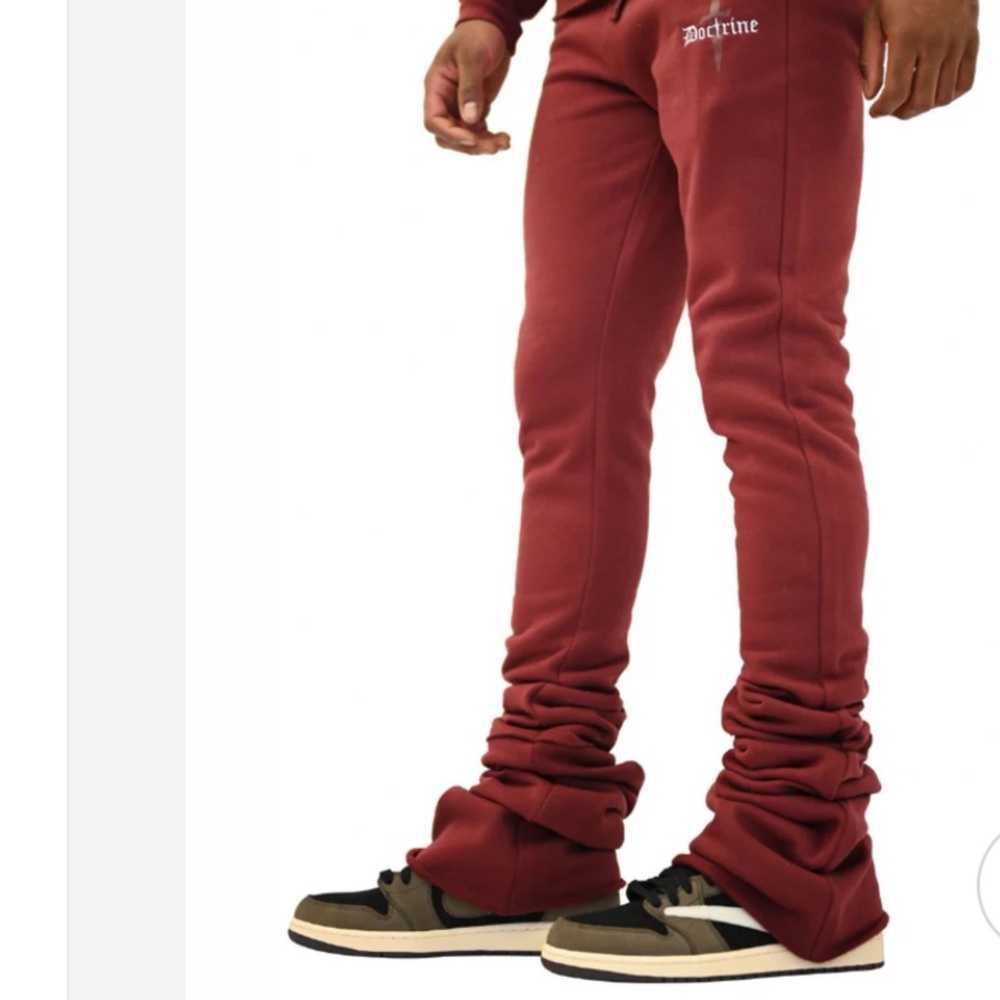 Stacked Distressed Flare Doctrine Logo super-stacked sweatpants /Joggers / Small
